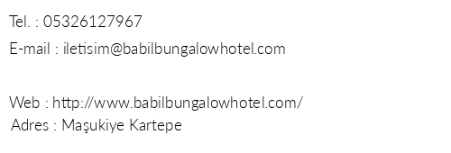 Babil Bungalow Hotel telefon numaralar, faks, e-mail, posta adresi ve iletiim bilgileri
